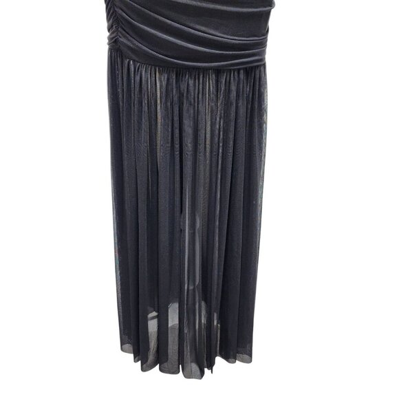 One-Shoulder Black Ruched Evening Gown With Sheer Skirt Size S - Picture 3 of 9